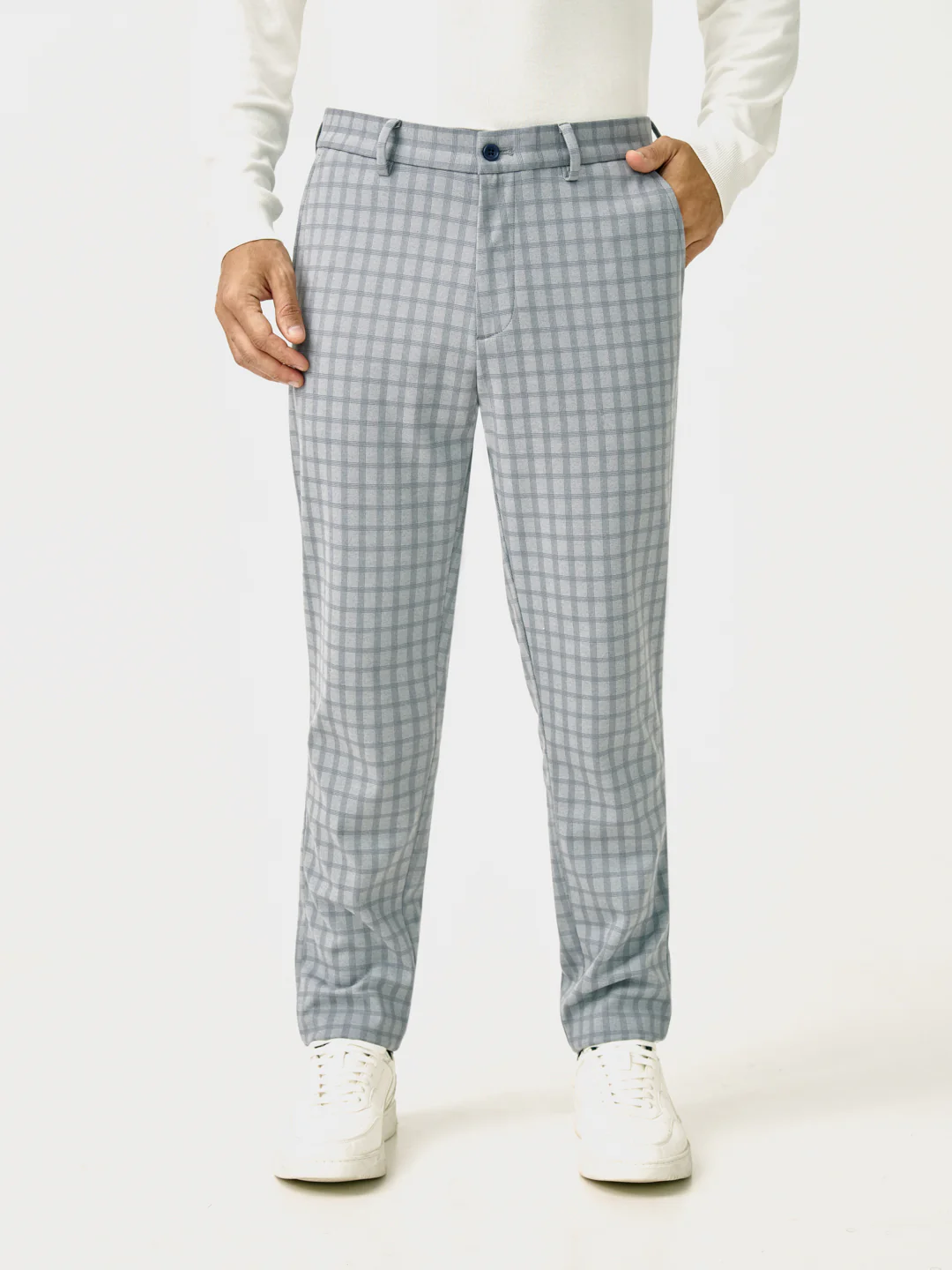 Daytona Grey Checks Slim Fit Power Stretch Pants - Image 2